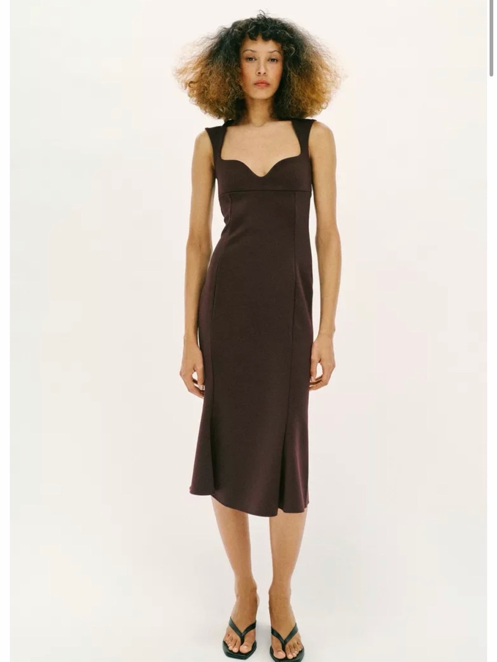ZARA Women's Brown Square-Neck Midi Dress